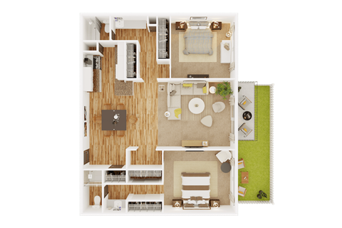 Floor plan for 2 beds, 2 baths, 1140 sqft